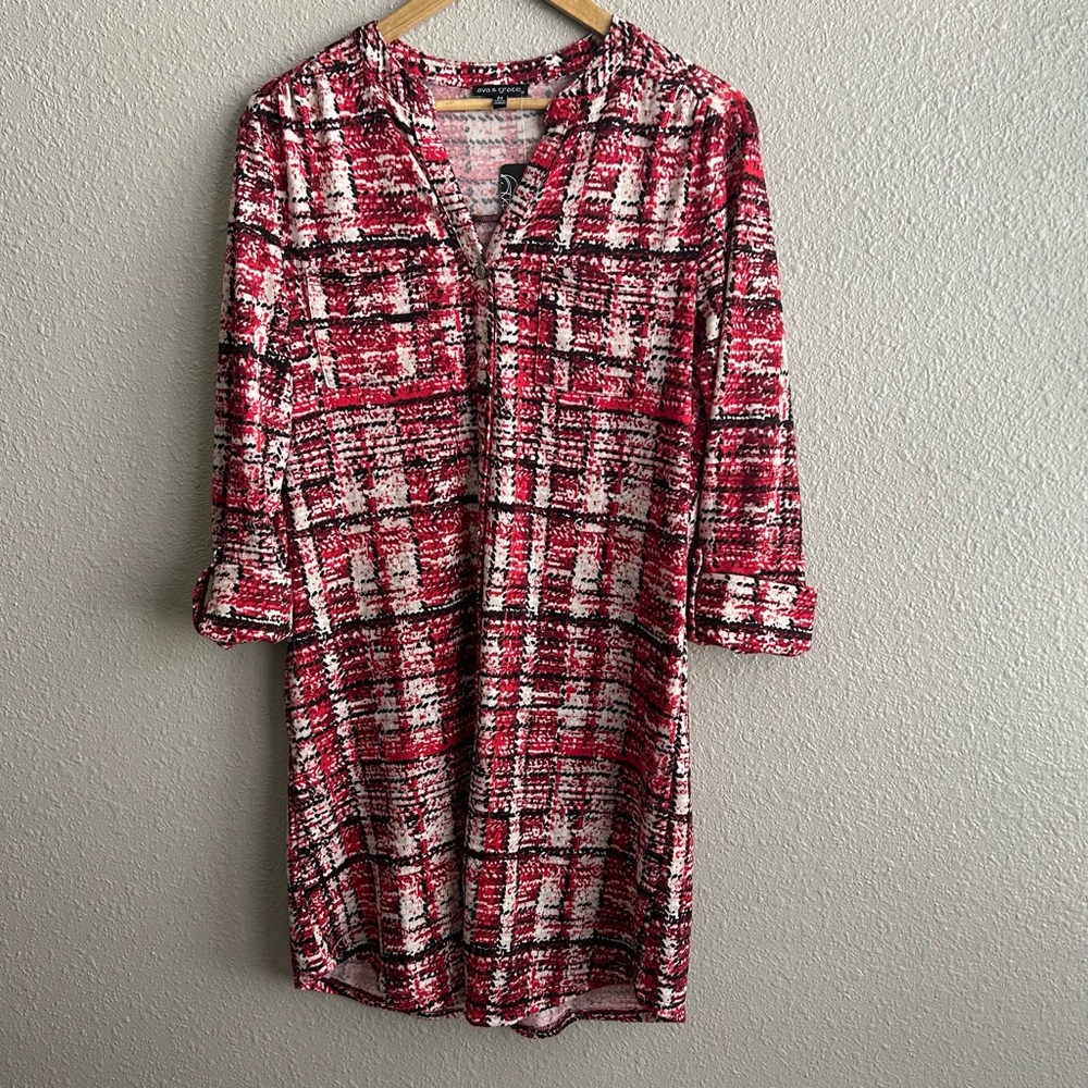 Ava & Grace Red, White & Black Plaid Long Sleeve Tunic Dress